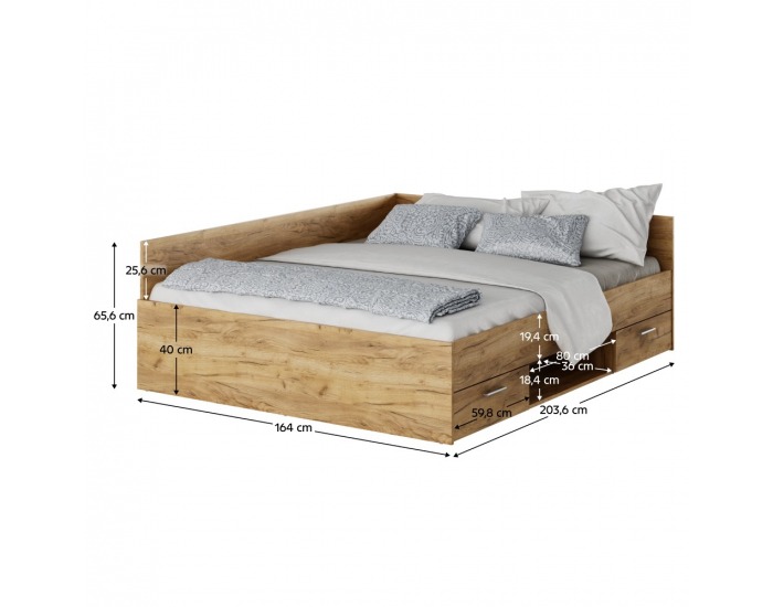Posteľový rám s úložným priestorom Boat 160 - dub artisan