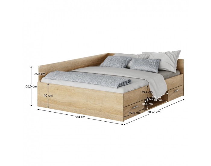 Posteľový rám s úložným priestorom Boat 160 - dub sonoma