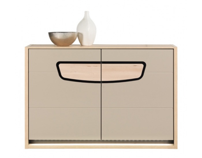 Komoda s osvetlením Enzo EN 3 - buk mat / béžový lesk