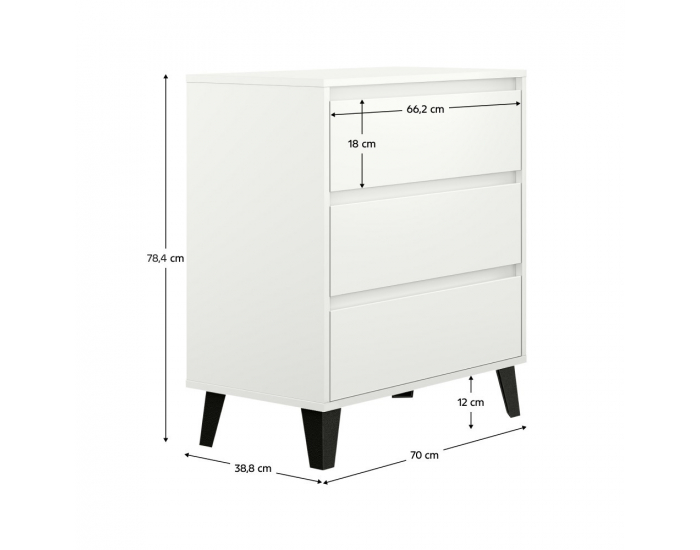 Zásuvková komoda Bogan 3S/70 - biela