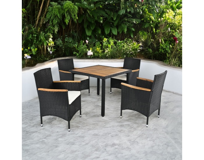 Záhradný nábytok z umelého ratanu Bogart - čierna / krémová / prírodná