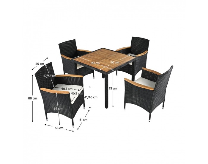 Záhradný nábytok z umelého ratanu Bogart - čierna / krémová / prírodná