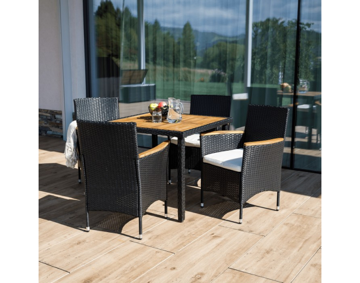 Záhradný nábytok z umelého ratanu Bogart - čierna / krémová / prírodná