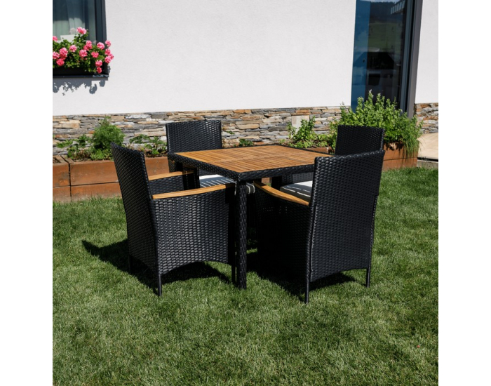 Záhradný nábytok z umelého ratanu Bogart - čierna / krémová / prírodná