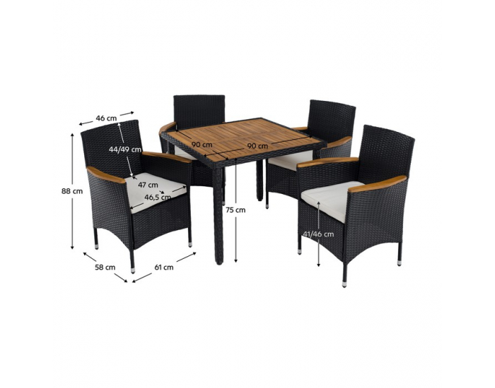 Záhradný nábytok z umelého ratanu Bogart - čierna / krémová / prírodná