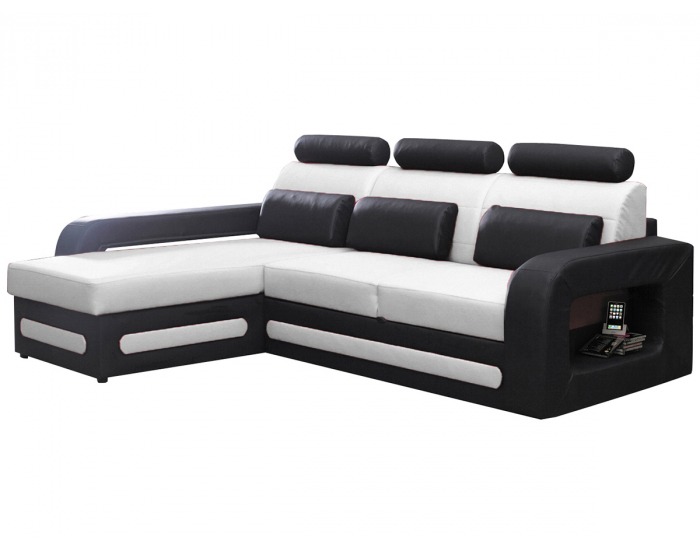 Rohová sedačka s rozkladom Bolzano Mini L - biela / čierna