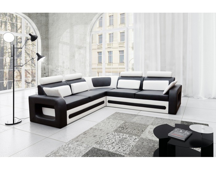 Rohová sedačka s rozkladom a úložným priestorom Bolzano P - čierna (Soft 11) / biela (Soft 17)