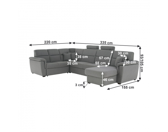 Rohová sedačka U s rozkladom a úložným priestorom Born U P - sivá