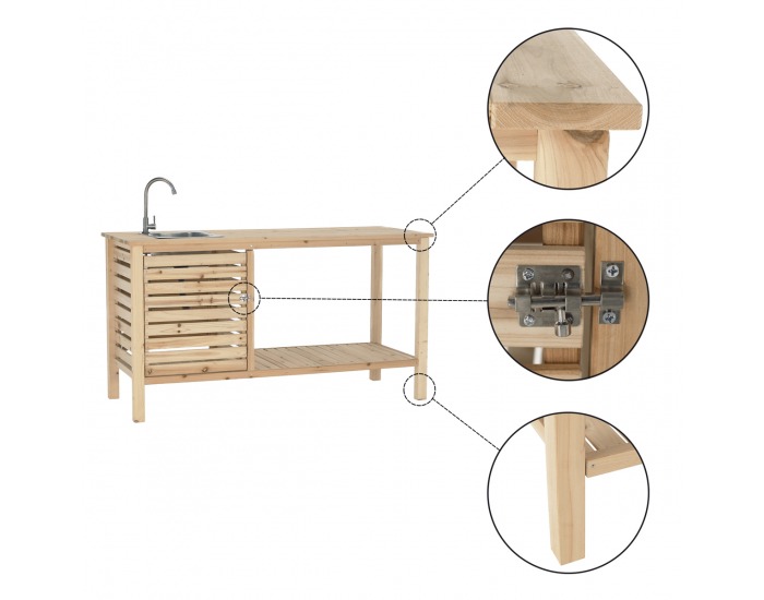 Drevený záhradný stôl s umývadlom Boron - prírodná