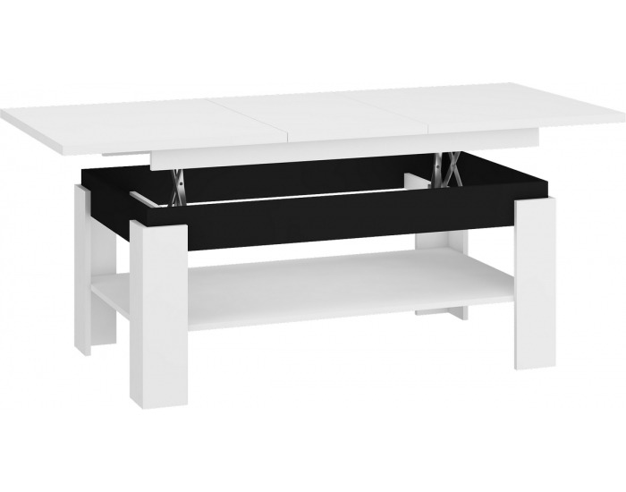 Rozkladací konferenčný stolík Boston - biela / čierny lesk