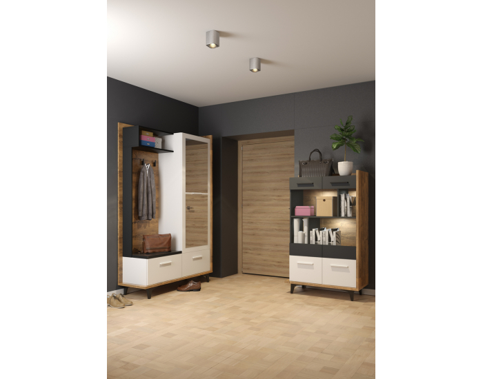 Obývacia izba Box - dub burgundský / biela / čierna