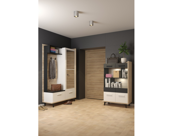 Obývacia izba Box - sonoma svetlá / biela / čierna