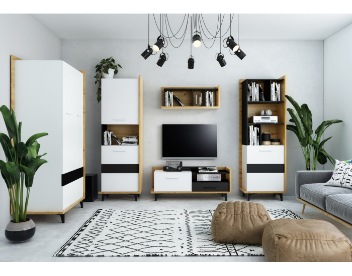 Obývacia izba Box - dub artisan / biela / čierna