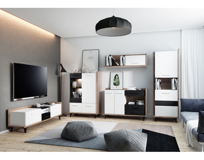 Komoda Box BOX-01 - craft tobaco / biela / čierna