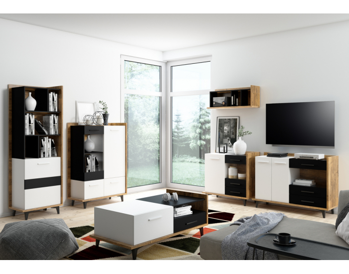 Obývacia izba Box - dub burgundský / biela / čierna