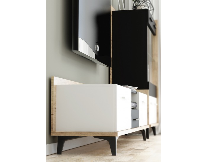 TV stolík Box BOX-09 - craft zlatý / biela / čierna