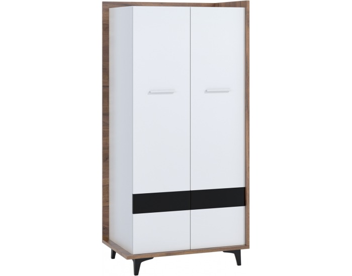 Šatníková skriňa Box BOX-10 2D - craft tobaco / biela / čierna