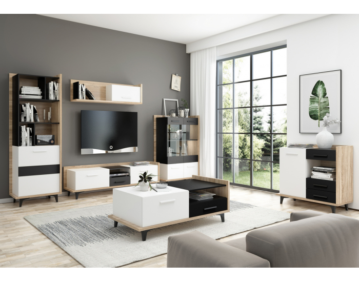 Obývacia izba Box - sonoma svetlá / biela / čierna