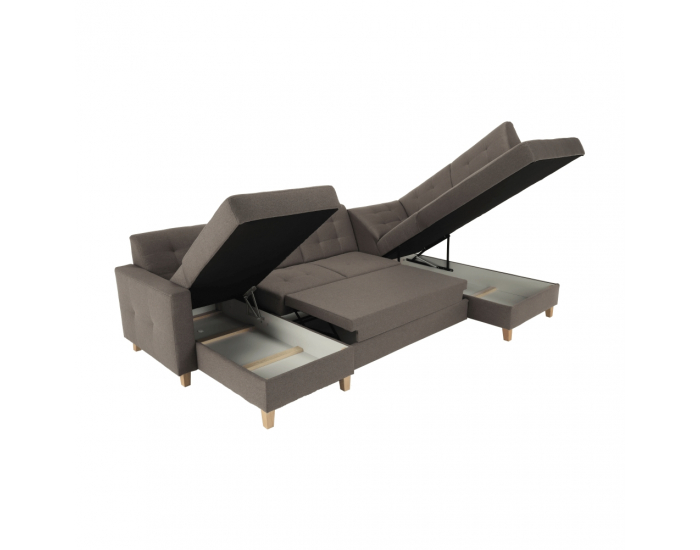 Rohová sedačka U s rozkladom a úložným priestorom Bridget L - sivohnedá (taupe)