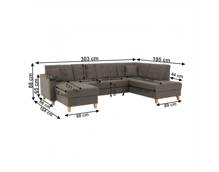 Rohová sedačka U s rozkladom a úložným priestorom Bridget L - sivohnedá (taupe)
