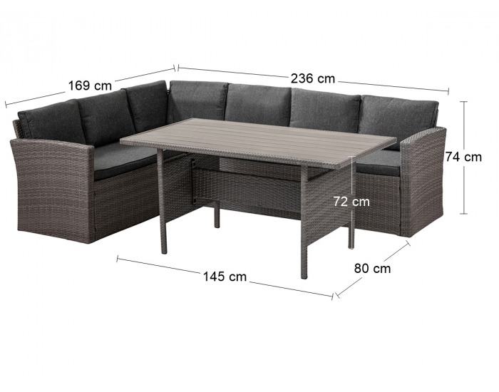 Záhradný nábytok z umelého ratanu Brillante - svetlosivá / sivá