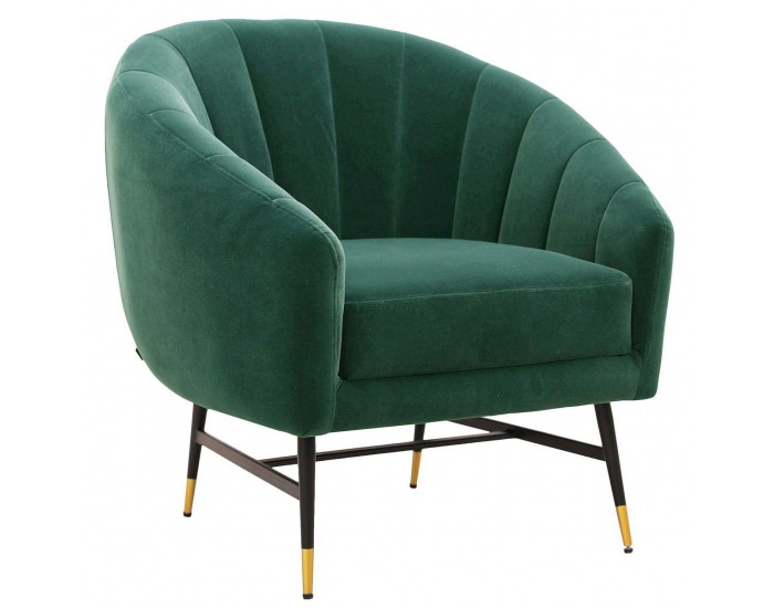 Kreslo Britney - tmavozelená / čierna / zlatá