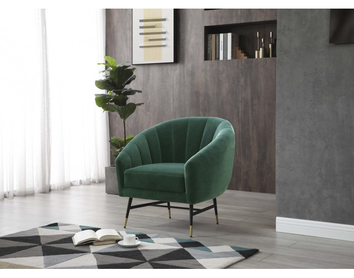 Kreslo Britney - tmavozelená / čierna / zlatá