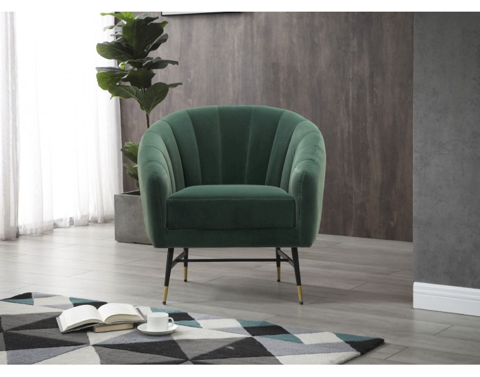 Kreslo Britney - tmavozelená / čierna / zlatá