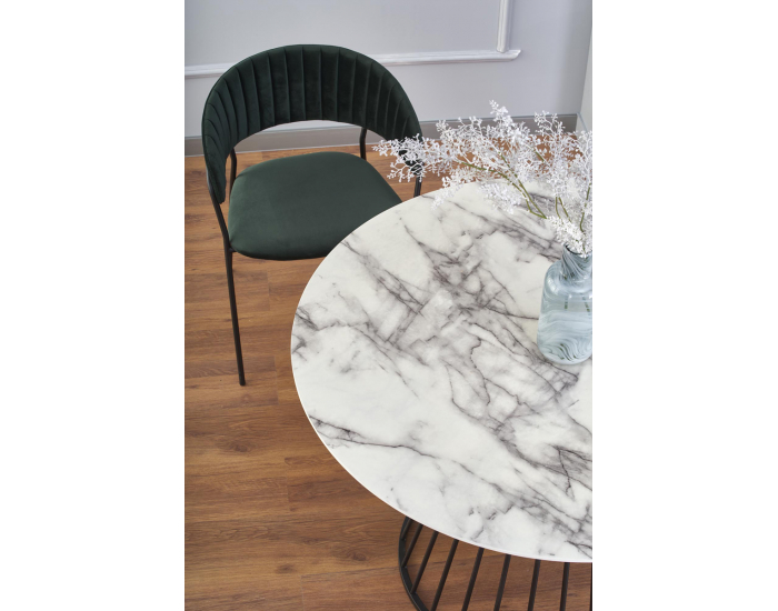 Okrúhly jedálenský stôl Brodway - biely mramor / čierna