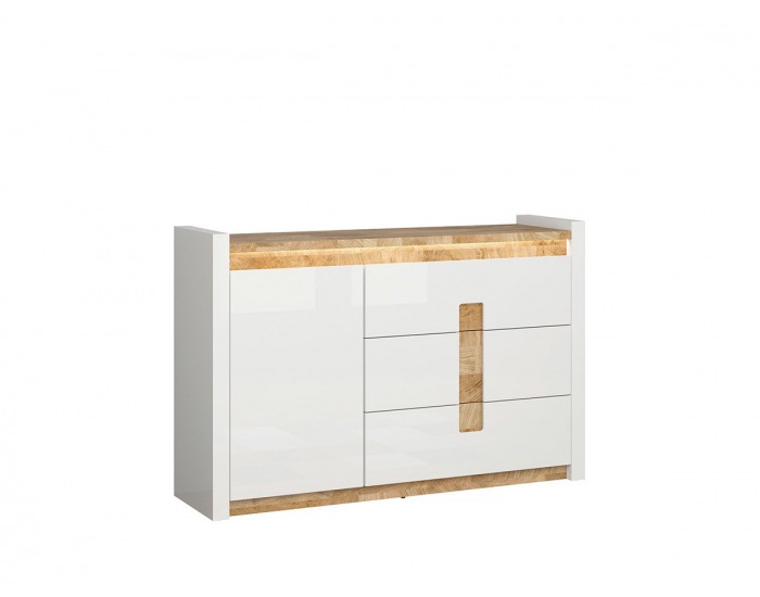 Komoda s osvetlením Alameda KOM1D3S - biely lesk / dub westminster