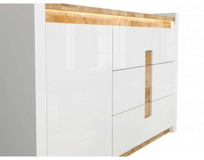 Komoda s osvetlením Alameda KOM1D3S - biely lesk / dub westminster