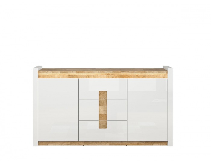 Komoda s osvetlením Alameda KOM2D3S - biely lesk / dub westminster