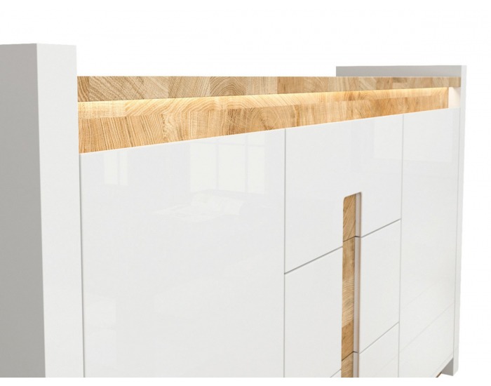 Komoda s osvetlením Alameda KOM2D3S - biely lesk / dub westminster