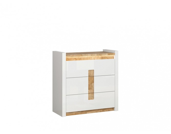 Komoda s osvetlením Alameda KOM3S - biely lesk / dub westminster
