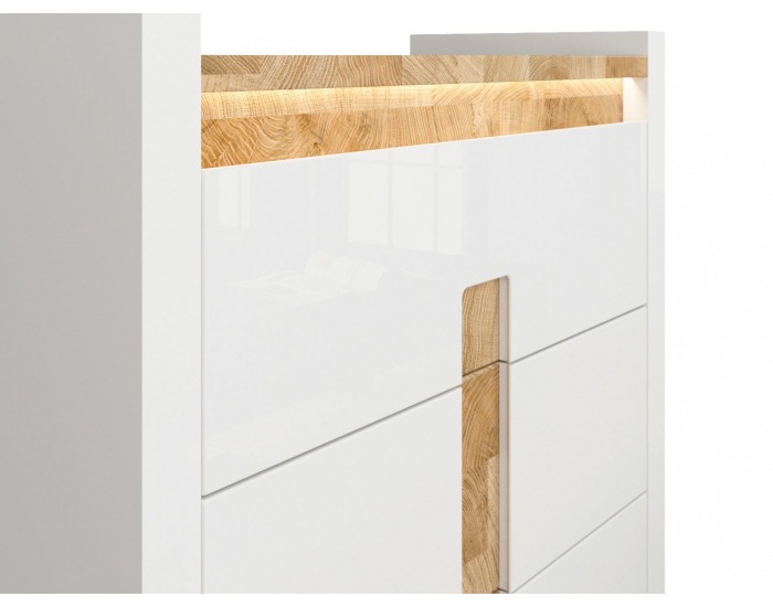 Komoda s osvetlením Alameda KOM3S - biely lesk / dub westminster