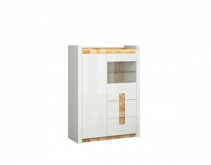 Vitrína s osvetlením Alameda REG1W1D2S - biely lesk / dub westminster