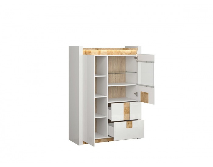 Vitrína s osvetlením Alameda REG1W1D2S - biely lesk / dub westminster