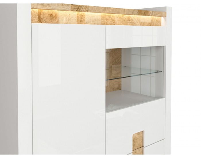 Vitrína s osvetlením Alameda REG1W1D2S - biely lesk / dub westminster