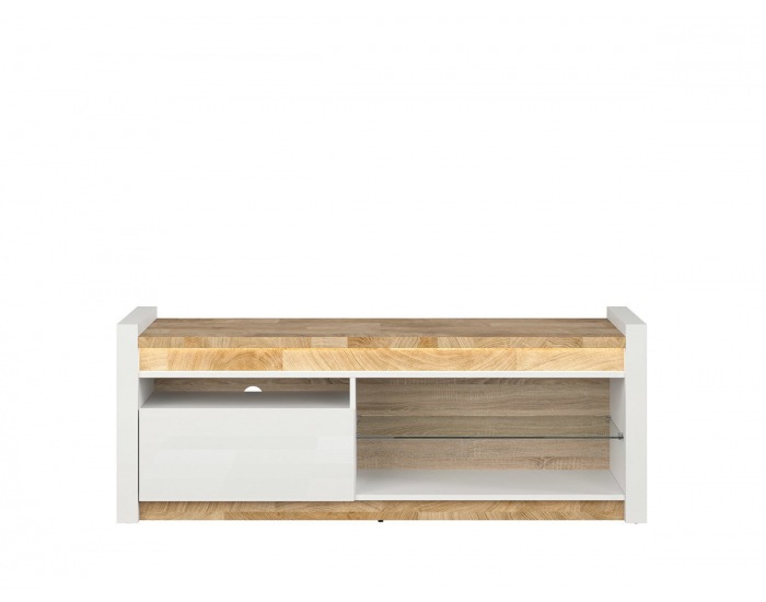 TV stolík s osvetlením Alameda RTV1S - biely lesk / dub westminster