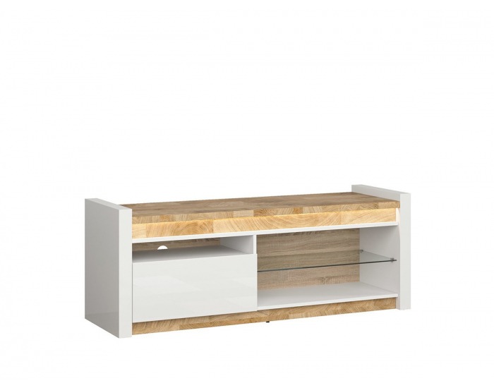 TV stolík s osvetlením Alameda RTV1S - biely lesk / dub westminster