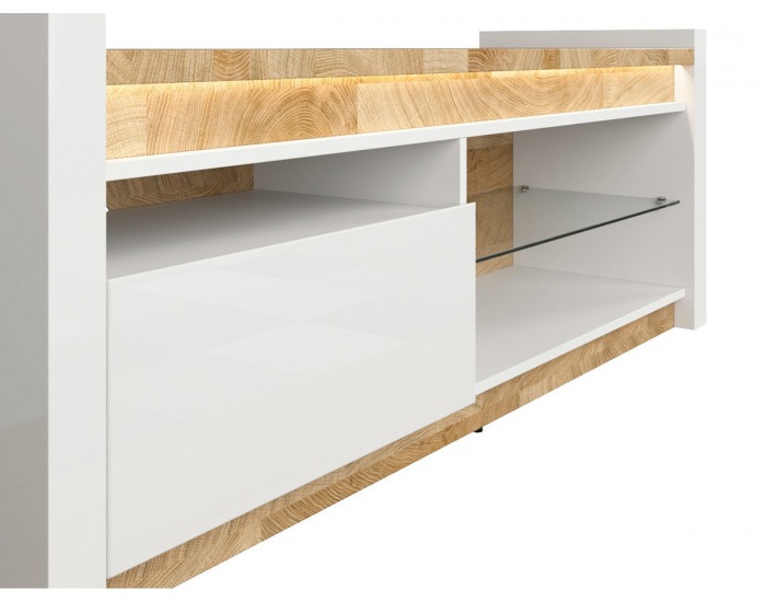 TV stolík s osvetlením Alameda RTV1S - biely lesk / dub westminster