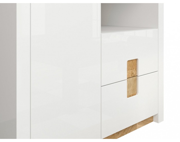 Šatníková skriňa s osvetlením Alameda SZF2D2S - biely lesk / dub westminster