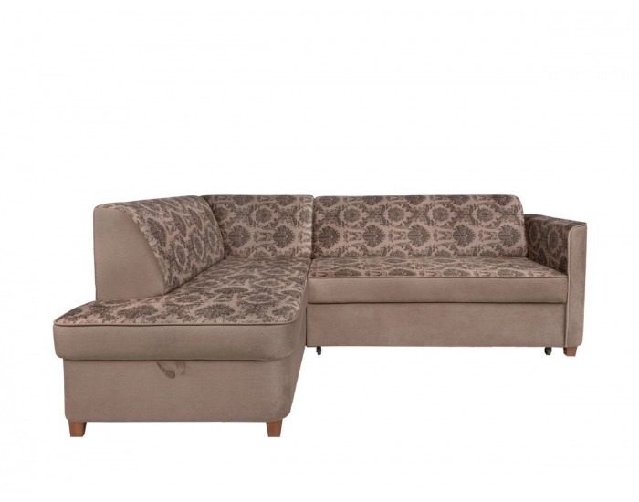 Rohová sedačka s rozkladom a úložným priestorom Amberg L - béžová / vzor / drevo (TX061)