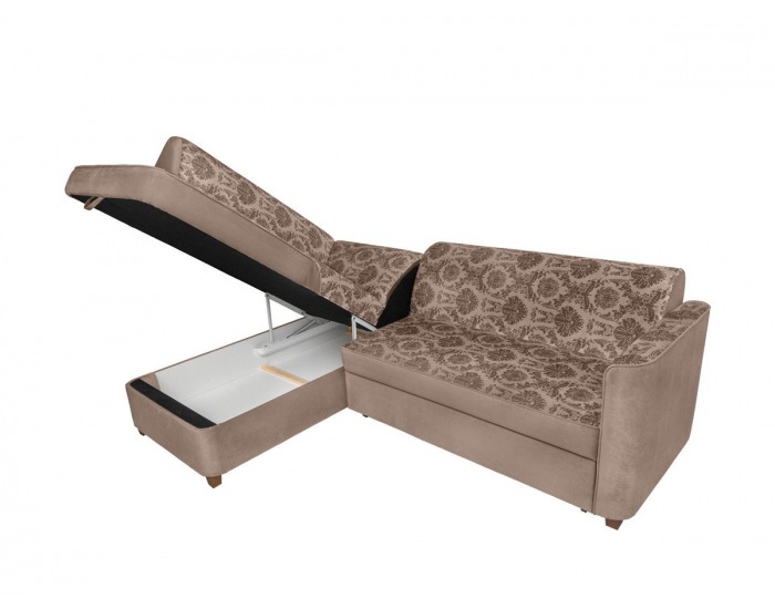 Rohová sedačka s rozkladom a úložným priestorom Amberg L - béžová / vzor / drevo (TX061)