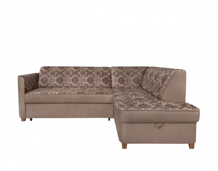 Rohová sedačka s rozkladom a úložným priestorom Amberg P - béžová / vzor / drevo (TX061)