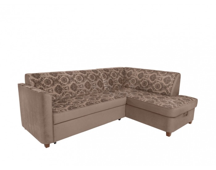 Rohová sedačka s rozkladom a úložným priestorom Amberg P - béžová / vzor / drevo (TX061)