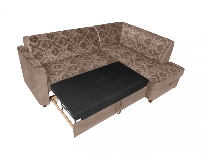 Rohová sedačka s rozkladom a úložným priestorom Amberg P - béžová / vzor / drevo (TX061)