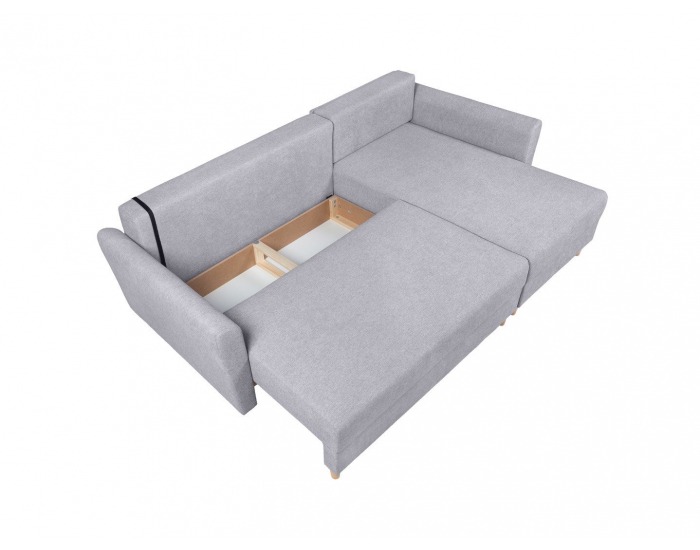 Rohová sedačka s rozkladom Aradena Lux L/P - svetlosivá / koralová / drevo (TX002)