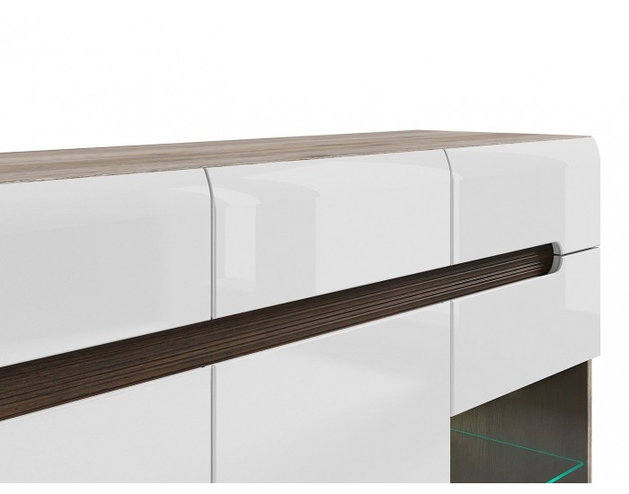 Vitrína s osvetlením Azteca KOM2W1D3S/10/15 - dub san remo / biely lesk / wenge magia