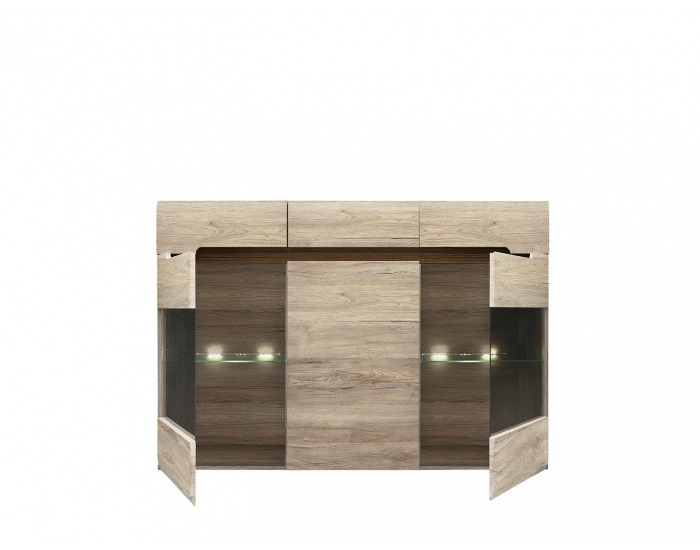 Vitrína s osvetlením Azteca KOM2W1D3S/10/15 - dub san remo / wenge magia